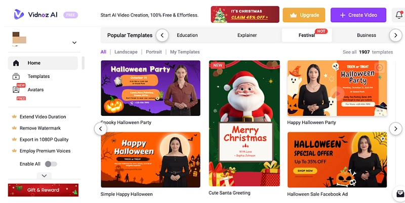 Vidnoz AI Halloween Video Generator