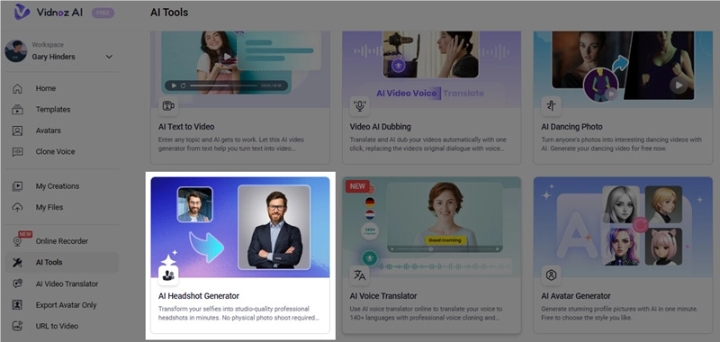 Vidnoz AI Headshots from Toolkit