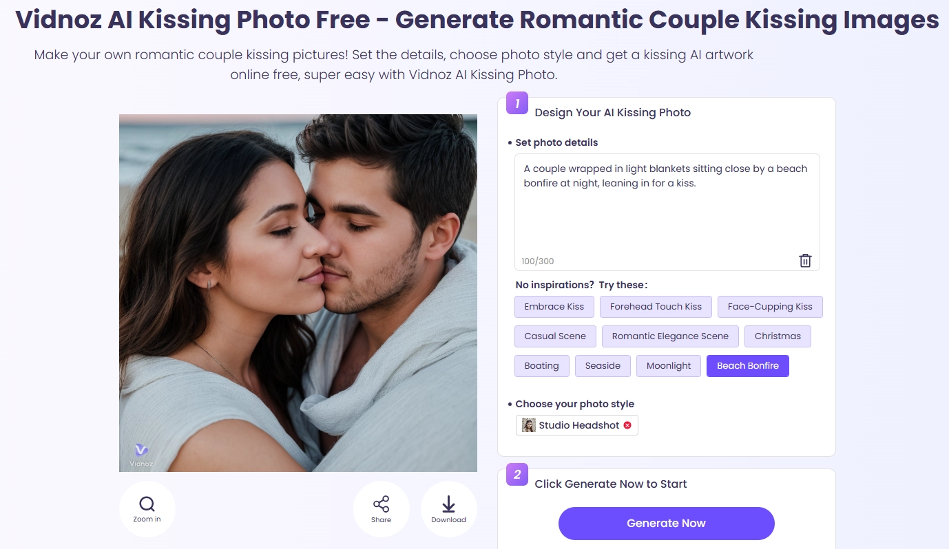 Vidnoz AI Kissing Photo - Create Your Own Couple Kissing AI