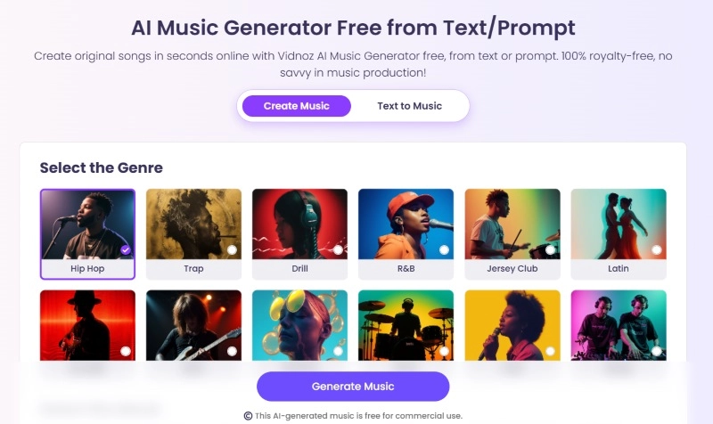 Vidnoz AI Music Generator - AI Powered Online Tone Generator