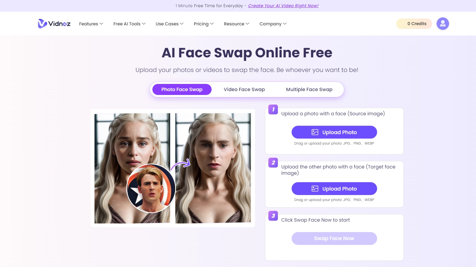 Vidnoz AI sexy face swap AI art generator