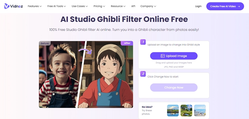 Vidnoz AI Studio Ghibli Filter