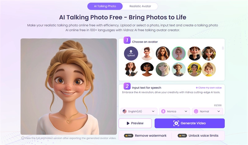 Vidnoz AI Talking Avatar Feature - AI Talking Photo