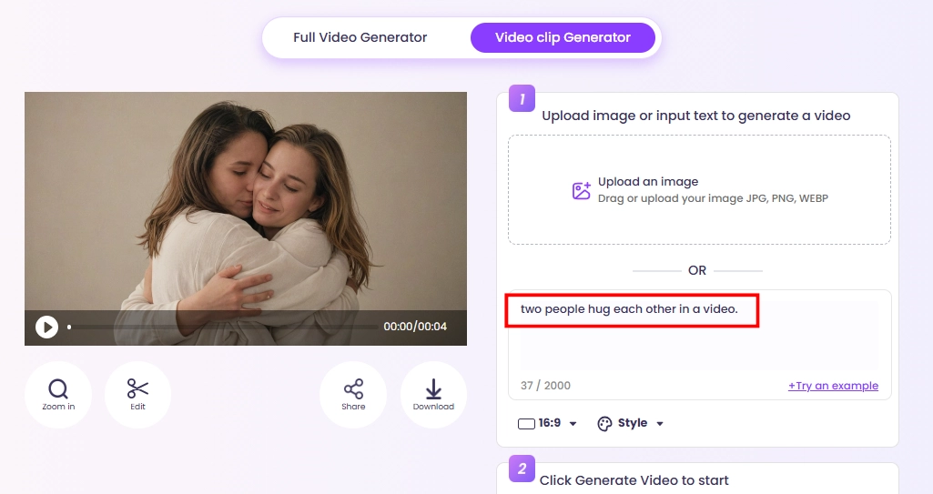 Vidnoz AI Text To Hug Video Generator