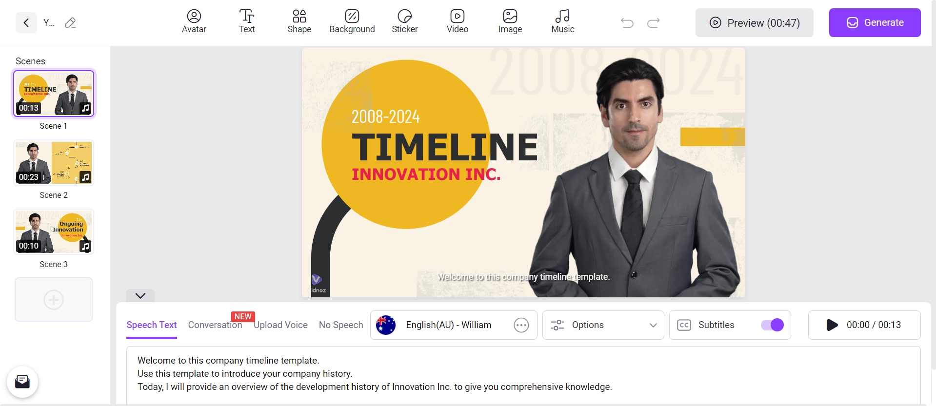 Vidnoz AI Timeline Video Template