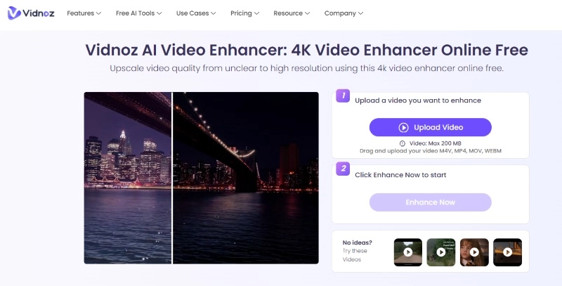 Vidnoz AI Video Enhancer Free - Upscale Your Video to 4K