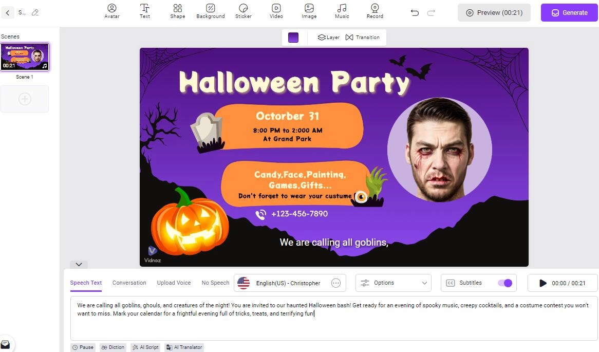 Vidnoz AI Video Generator Halloween Avatar