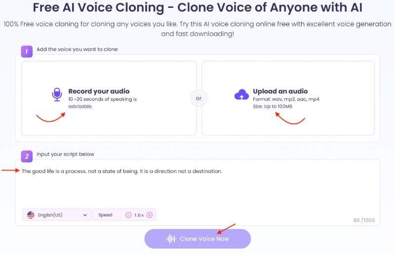 Vidnoz AI Voice Cloning Steps