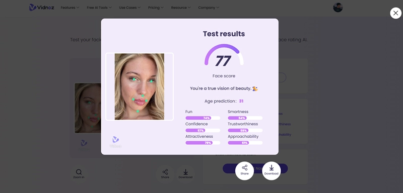 Vidnoz Attractiveness Test Result 