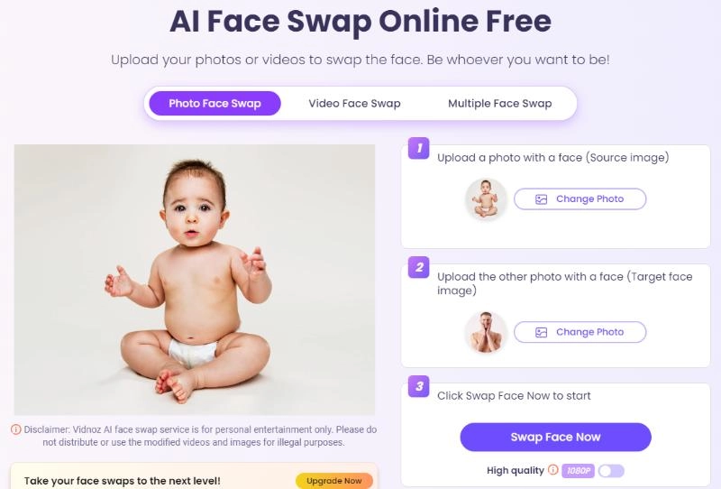 Vidnoz Baby Face Swap Online Step 2