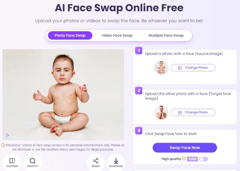 Vidnoz Baby Face Swap Online Step 3