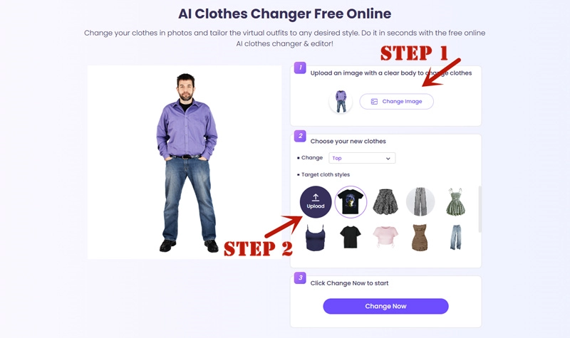 Vidnoz Clothes Changer Online Steps