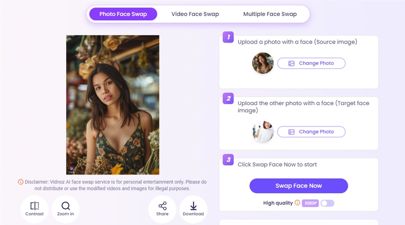 Vidnoz DeepSwap AI Alternative Swap Face