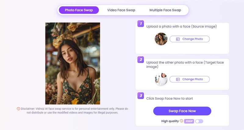 Vidnoz DeepSwap AI Alternative Target Photo Upload