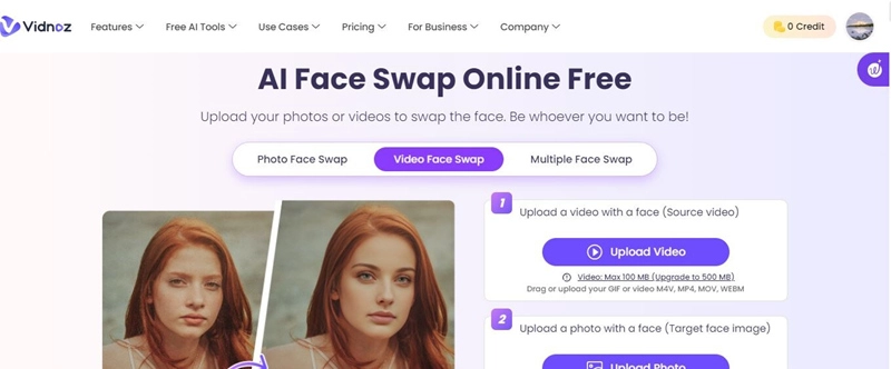 Vidnoz Free AI Face Swap Tool