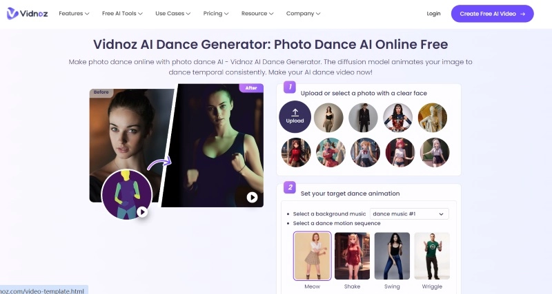 Vidnoz MagicAnimate – AI Photo to Dancing Cartoon