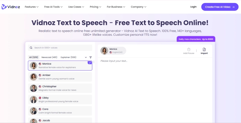 Vidnoz Text to Speech Free Online