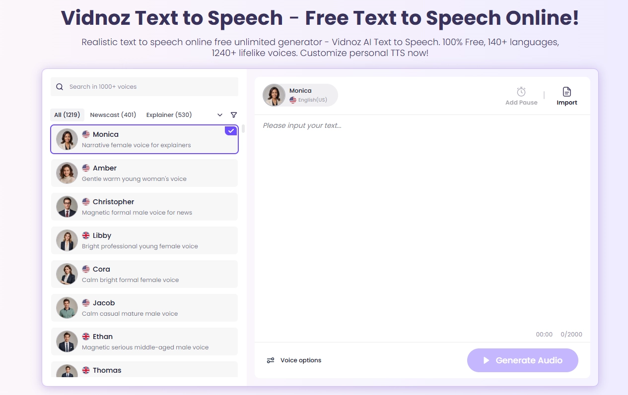 Vidnoz Text to Speech Online Free