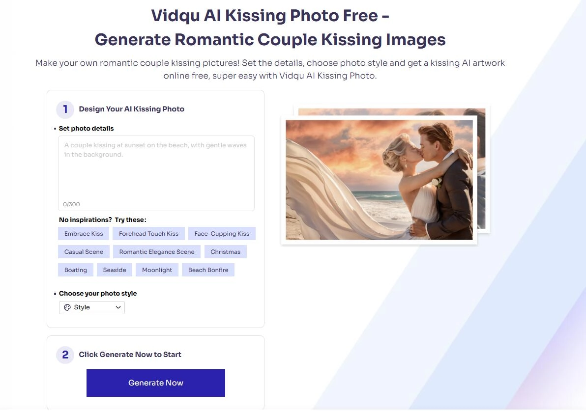 Vidqu AI Kissing Photo Free - Generate Romantic Couple Kissing Images