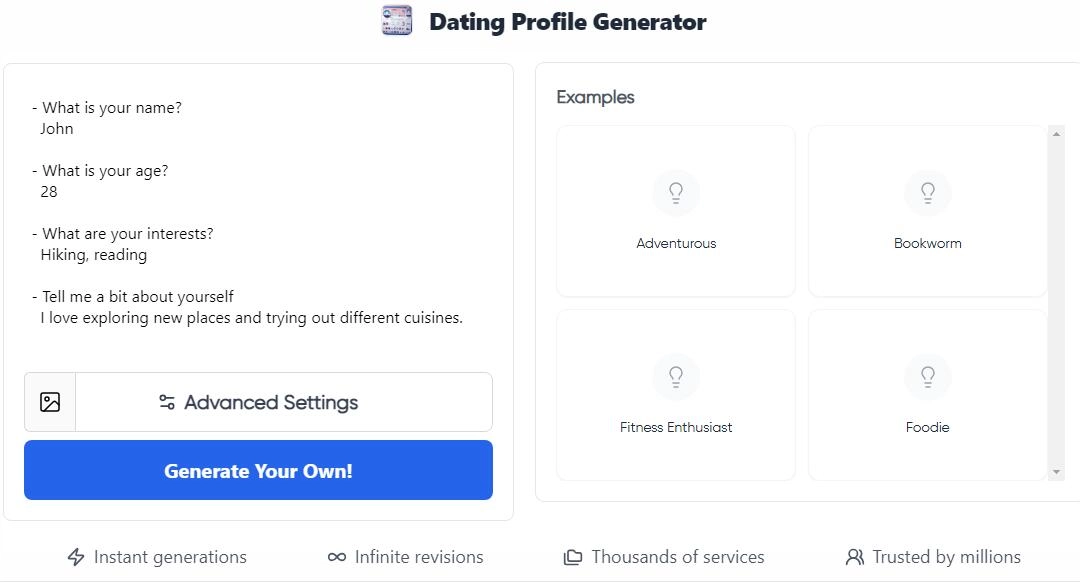 Vondy AI Dating Profile Generator