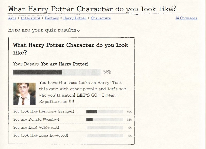 What Harry Potter Character Do I Look Like - Check Result