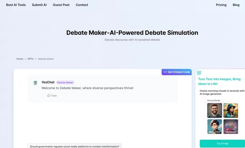 Yeschat AI Debate Maker