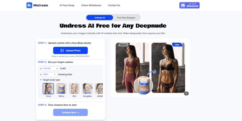 เครื่องมือ AI ออนไลน์ฟรี MioCreate Undress AI Nudifier